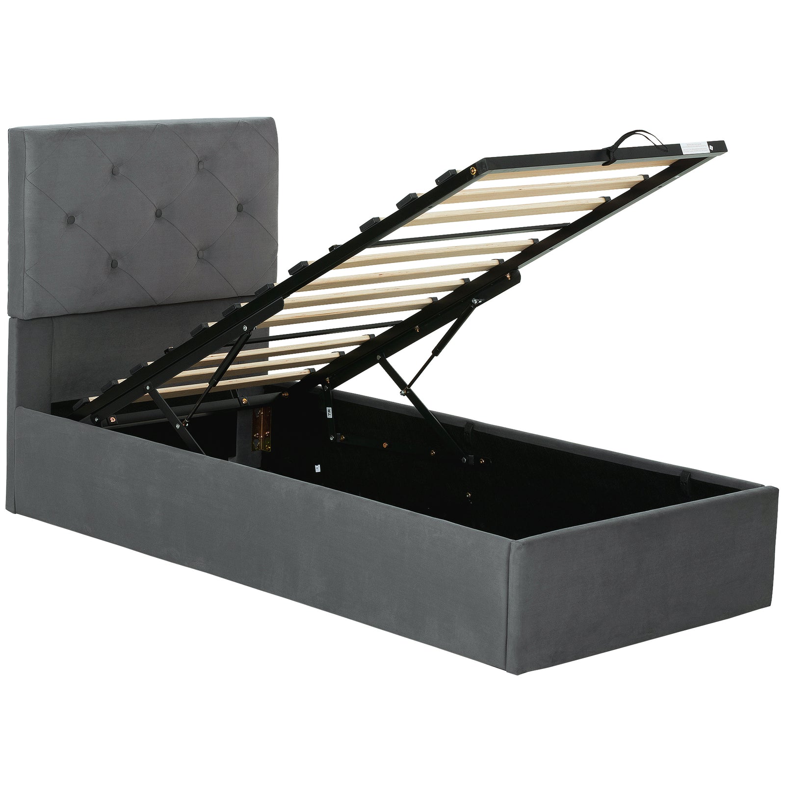 Bed Frame Gas Side Lift Under Bed Storage | Single | Dark Grey