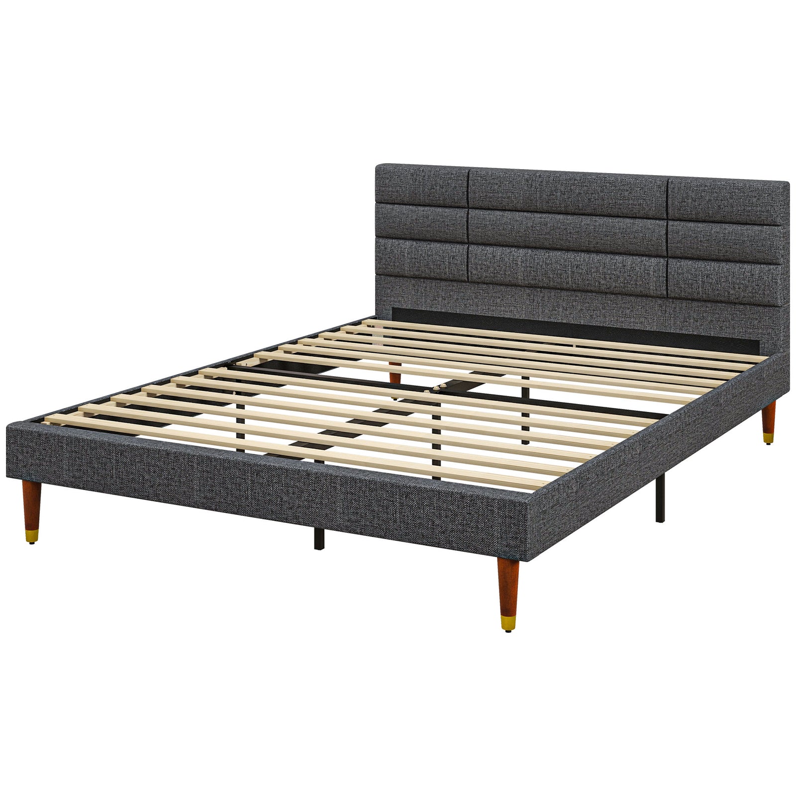 Single/double/king Upholstered Bed Frame With Wooden Slat | King