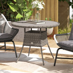 Outdoor Pe Rattan Dining Table W/ Wood-plastic Composite Top