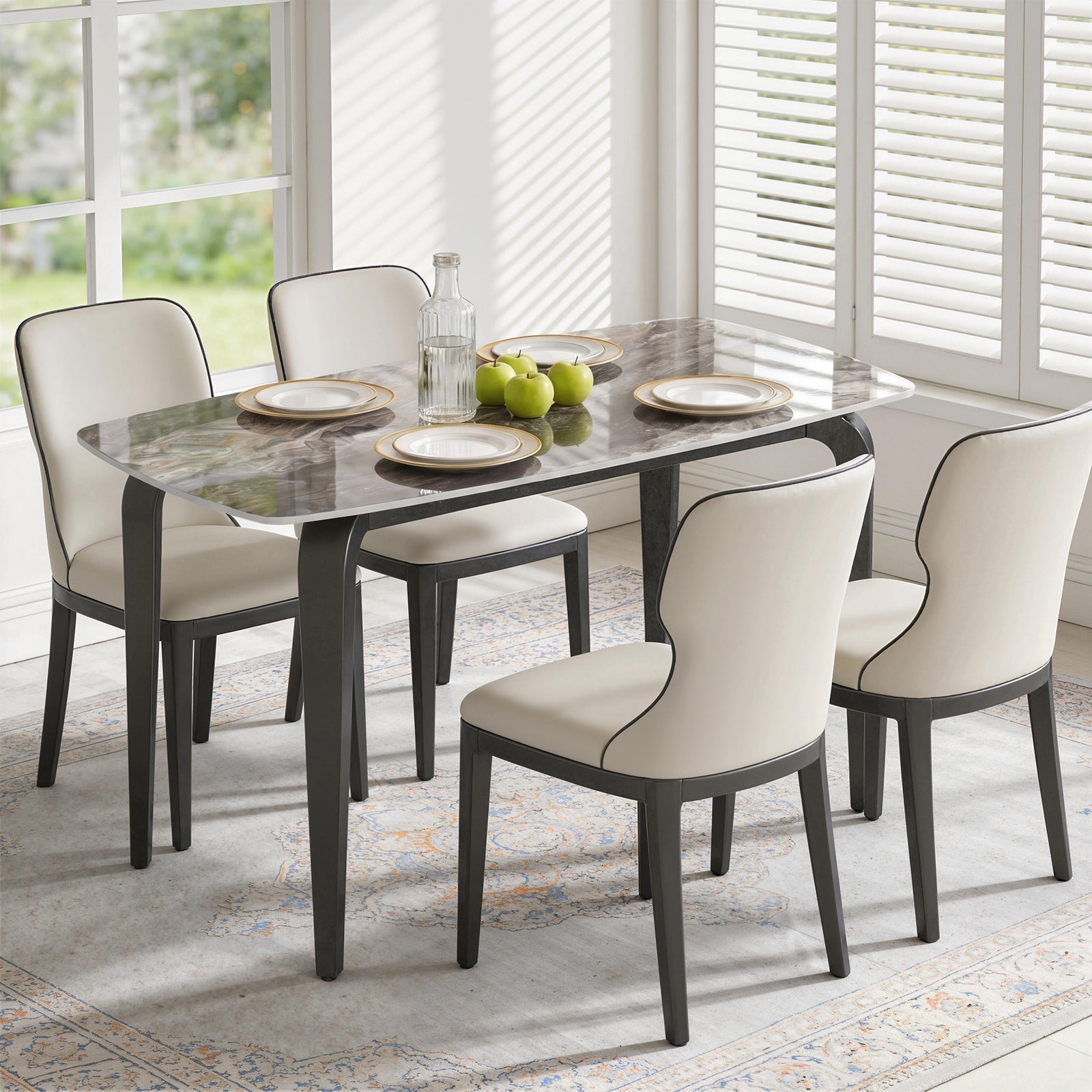Dining Table For 4, Kitchen Table With Sintered Stone Tabletop | Brown