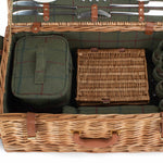 Deluxe Green Tweed Fitted Picnic Wicker Basket | 4-Person | Green