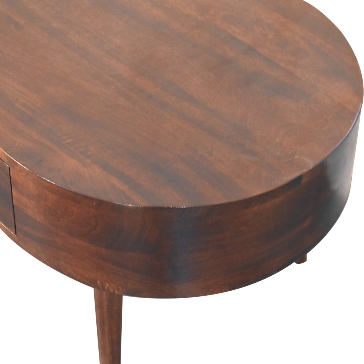 Solid Wood California Walnut Rounded Coffee Table, 2 Drawers, Dark Brown