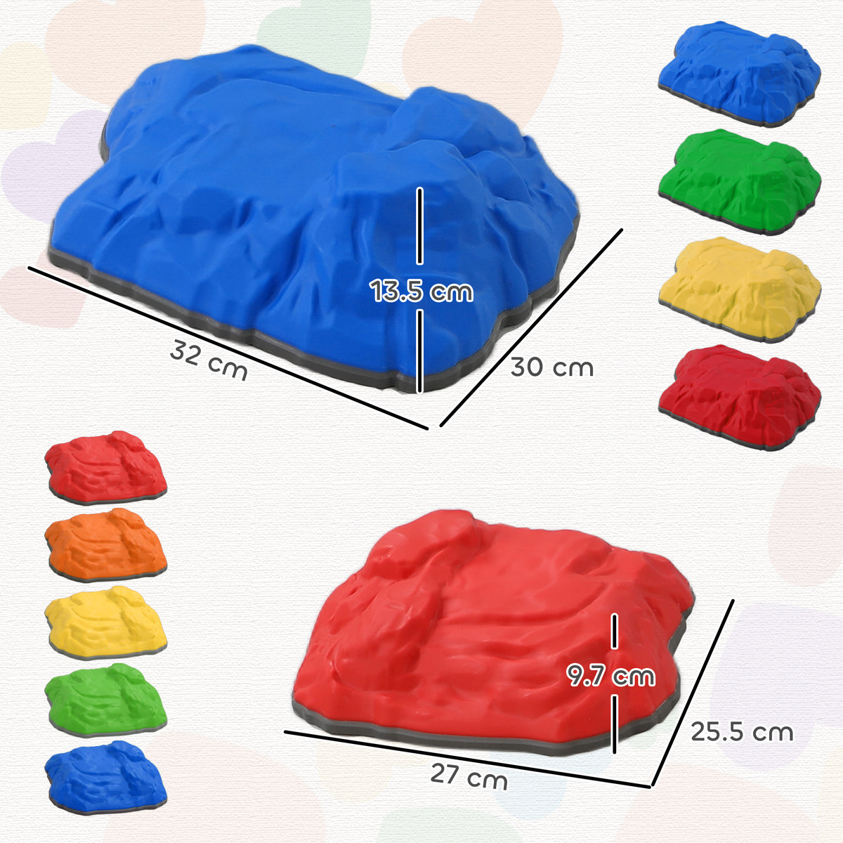 Balance Stepping Stones For Kids, River Stones With Non-slip Bottom | Set of 9 | Multi