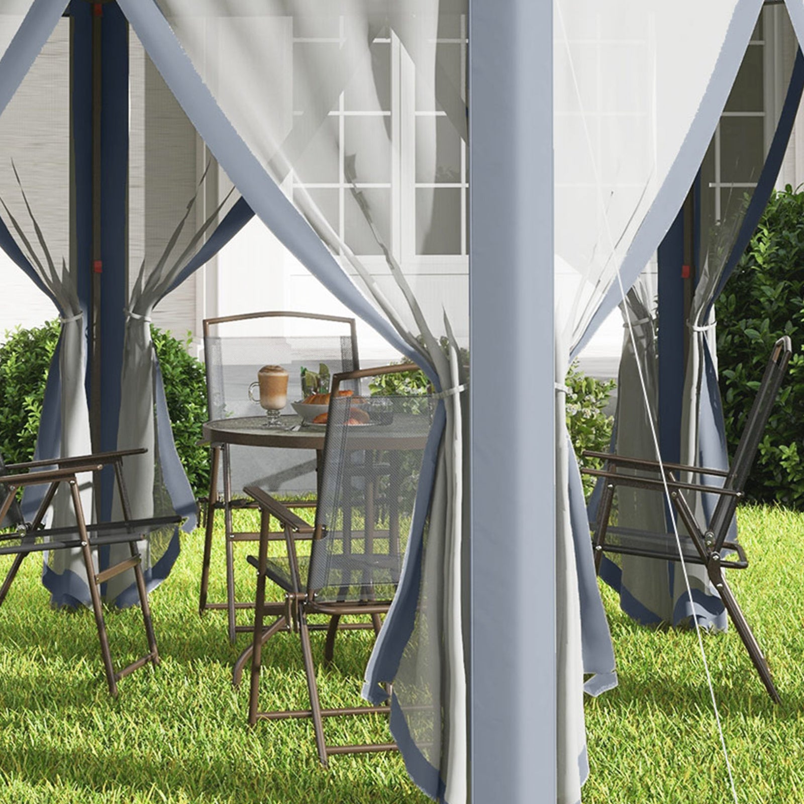 4x4m Hexagon Gazebo With Metal Frame Mesh Curtains Garden | Gray