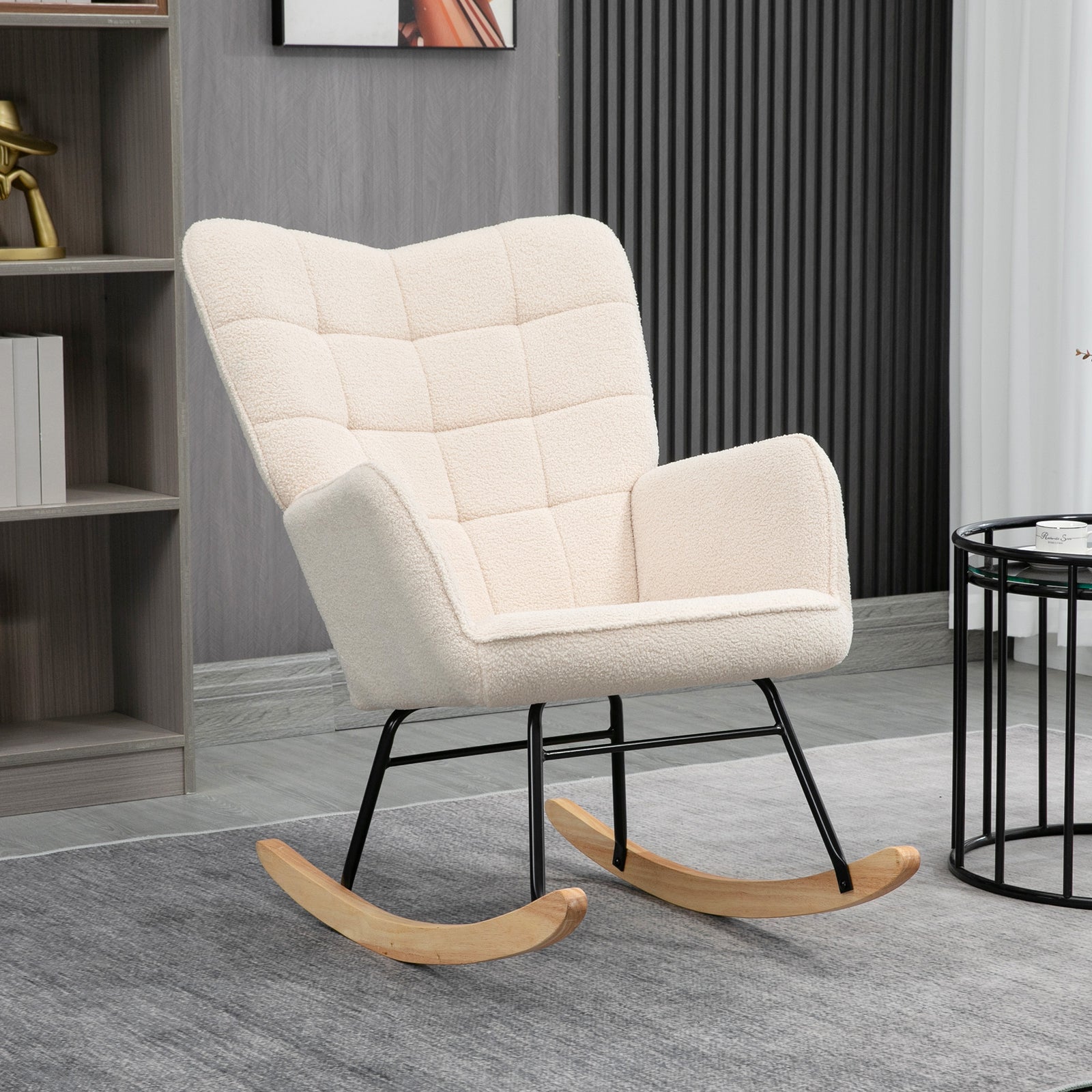 Wingback Rocking Chair For Nursing W/ Steel Frame | One Size | Beige