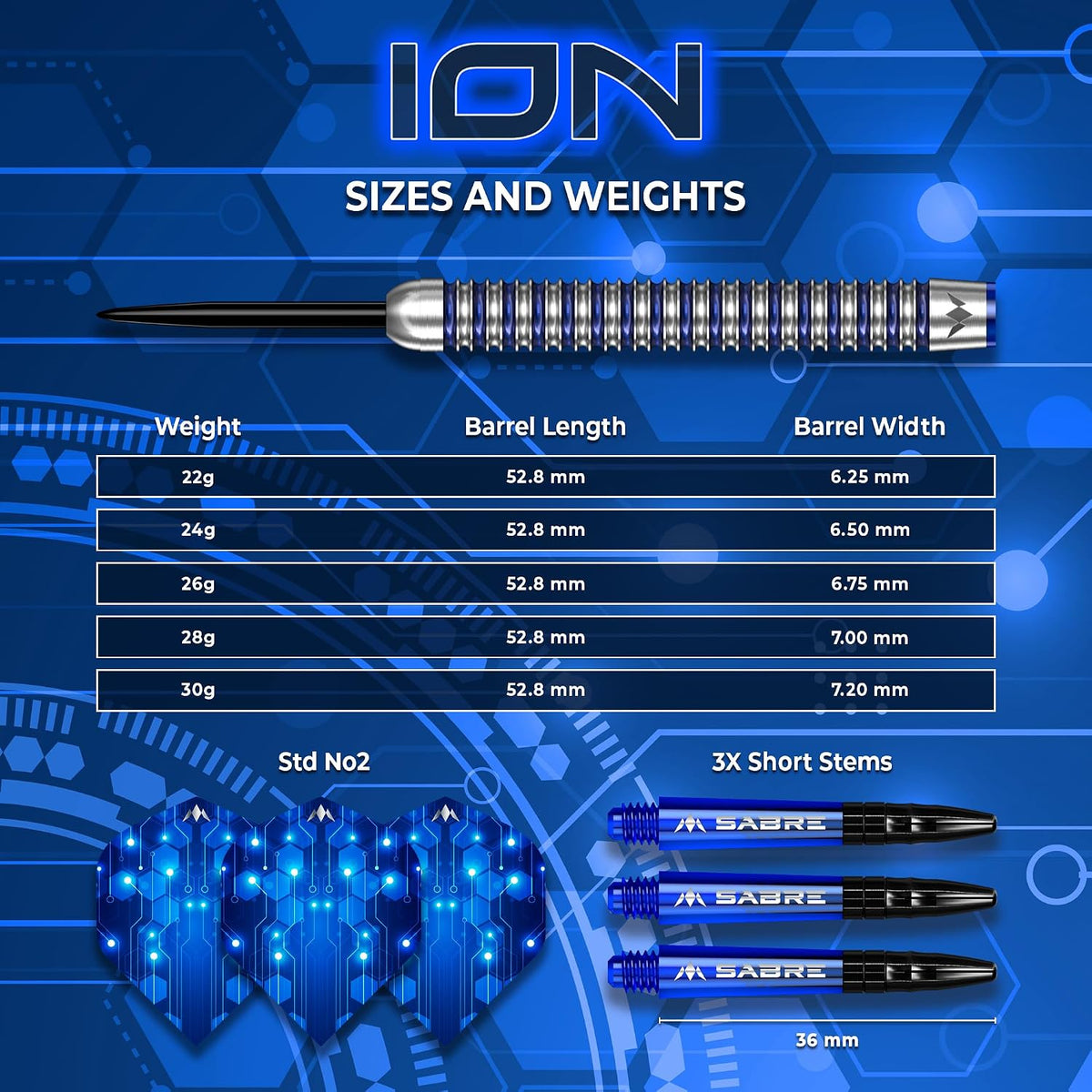 Ion Darts - Steel Tip - 95% Tungsten | 30g | Blue