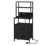 Levede Bedside Table With Charging Station,led Light 2 Drawers Storage Black