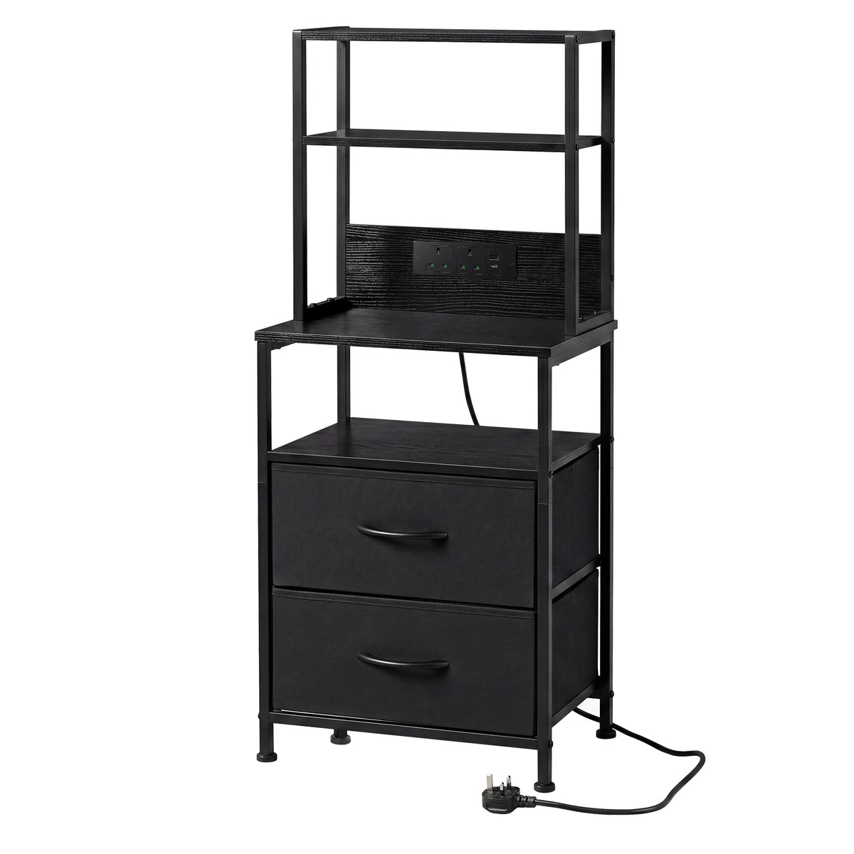 Levede Bedside Table With Charging Station,led Light 2 Drawers Storage Black