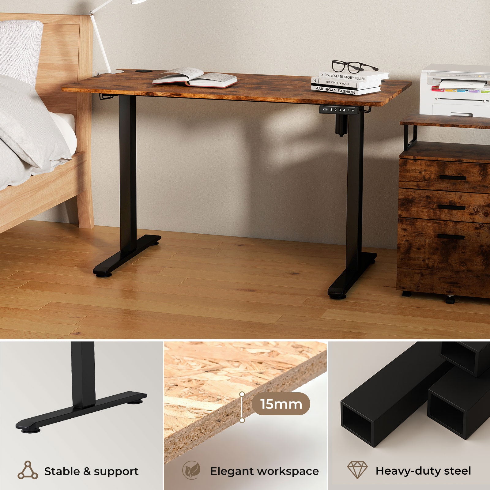 Electric Standing Desk Height Adjustable With Memory Control | Brown