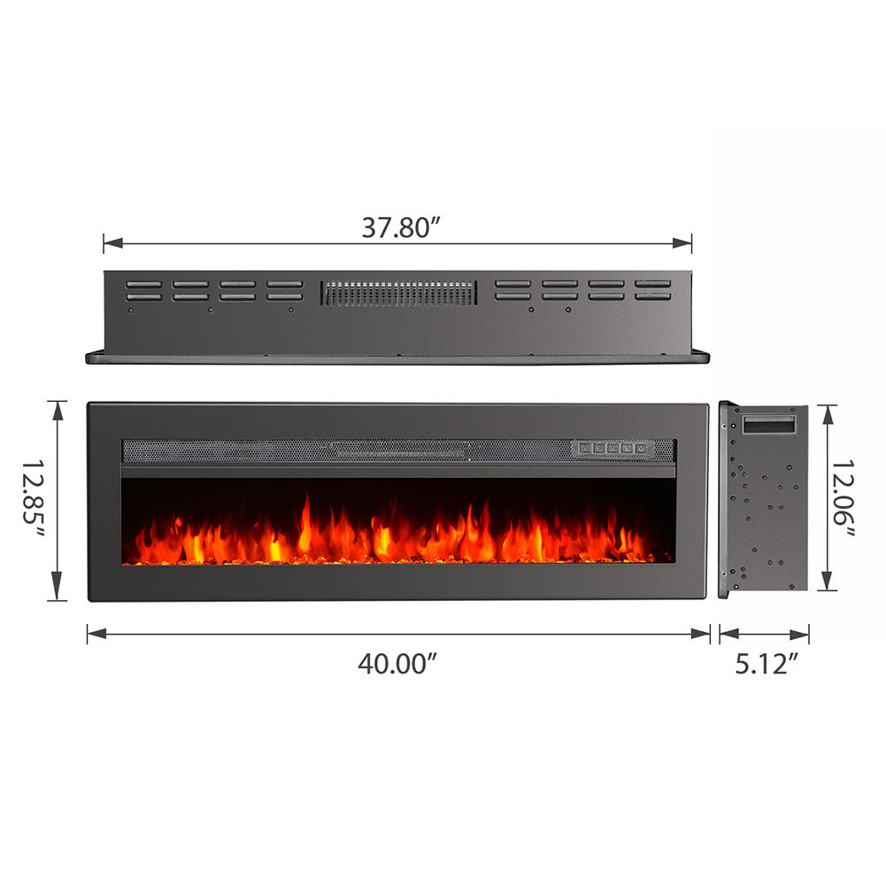 40-inch Electric Fireplace, Wall Mounted/recessed/freestanding Heater With 12-colour Flame & Remote Control
