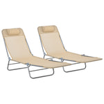 Set Of 2 Outdoor Foldable Loungers W/ Adjustable Back | Brown