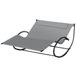 Double Rocking Sun Lounger  With Armrest And Headrest Pillow | Gray