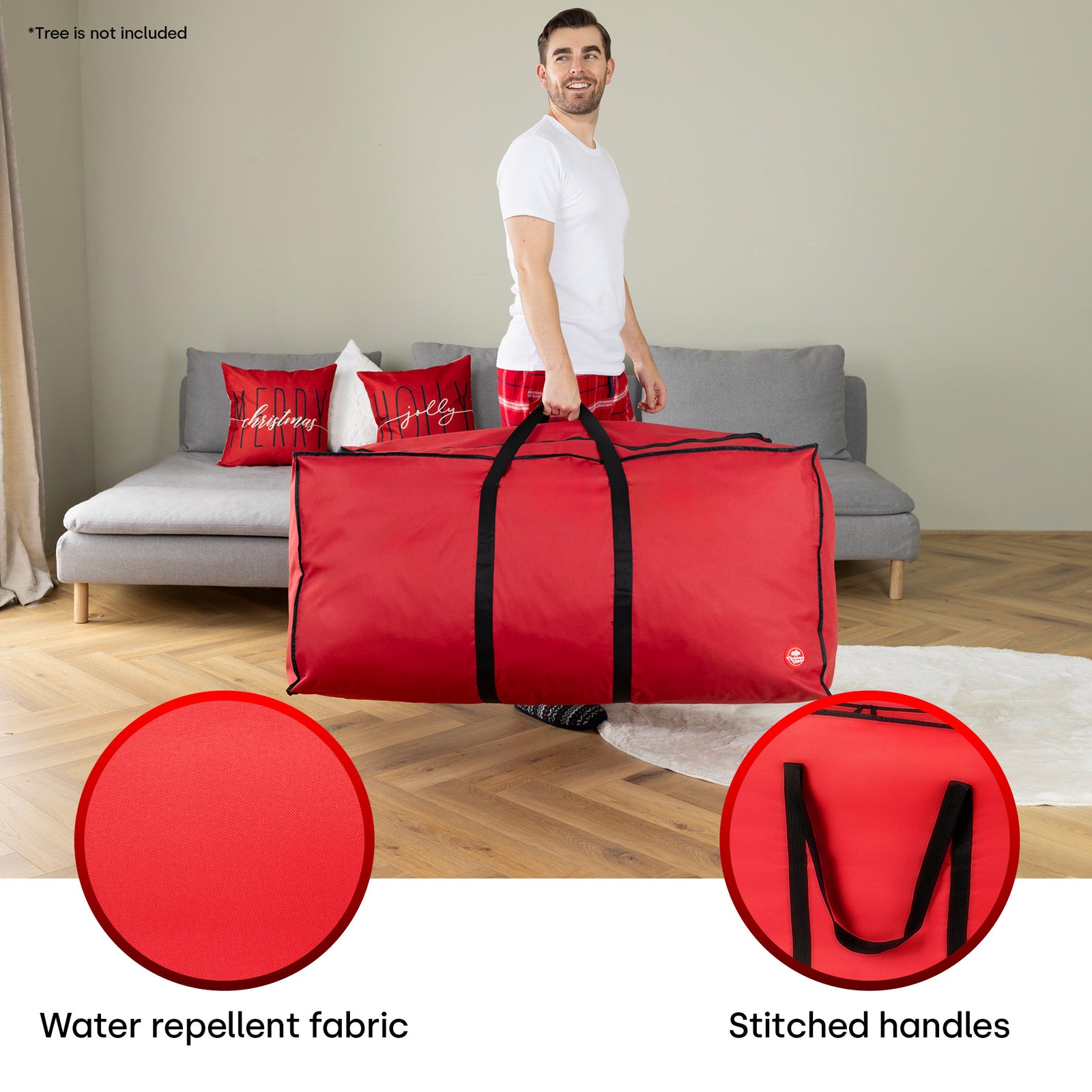 7ft Red Xmas Tree Storage Bag With Accessory Pocket Durable