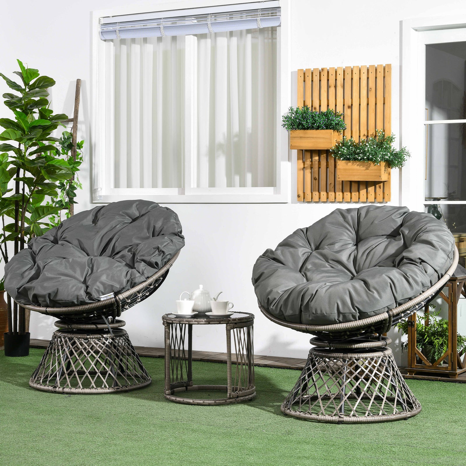 3pcs Rattan Wicker Bistro Set, Outdoor Garden Furniture Set