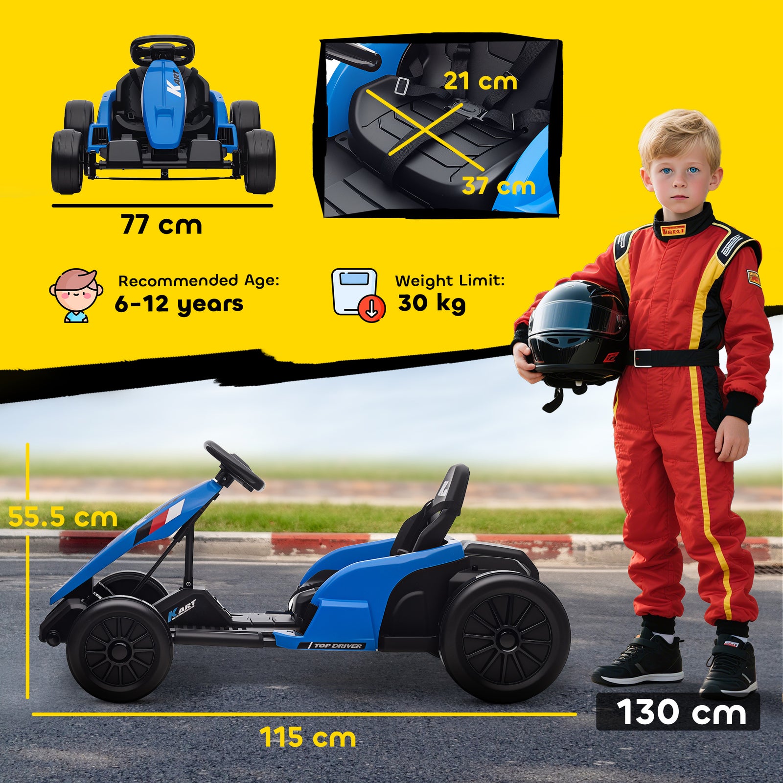 24v Electric Go Kart With Drift Mode, Adjustable Seat | Blue