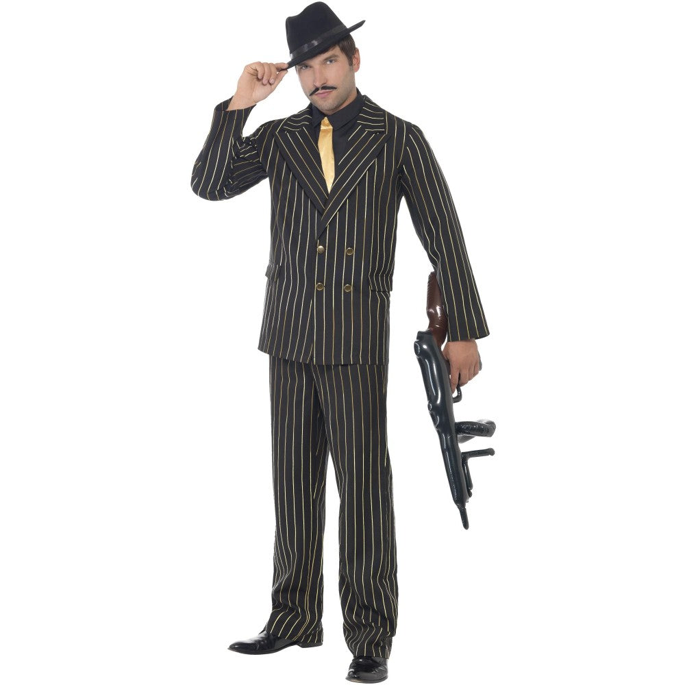 Gold Pinstripe Gangster Costume | Medium