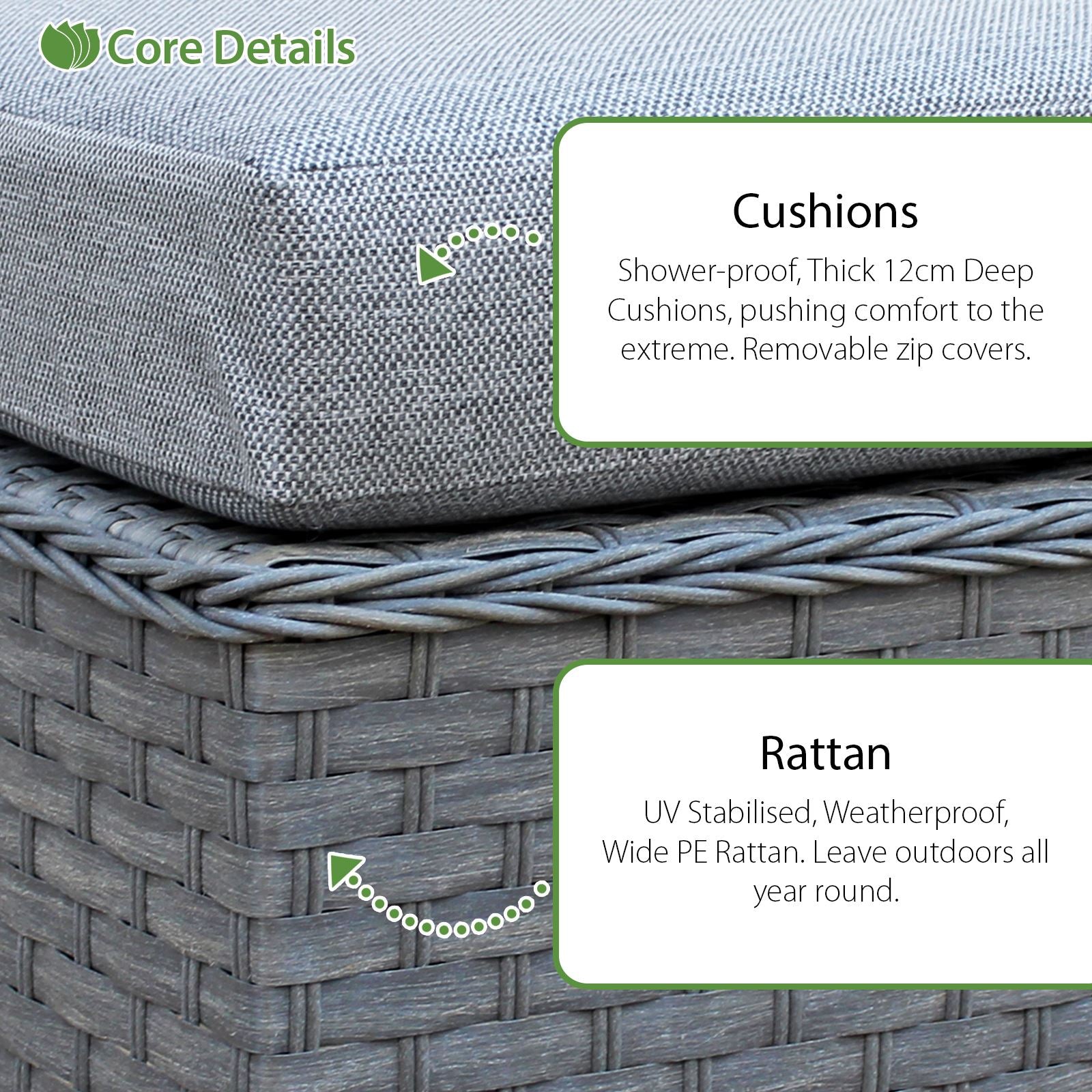 Buxton Rattan 9 Seat Rising Firepit Corner Set | Ocean Grey