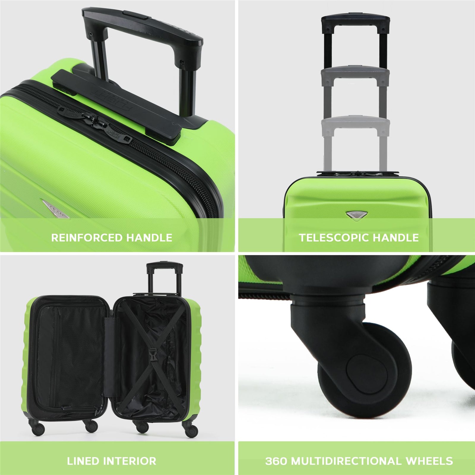 55x35x20cm Cabin Carry On Suitcase Hard Shell Overhead Luggage 100+ Airlines Approved | Cabin | Green