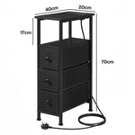 Slim Bedside Table With Charging Station 3 Drawers For Bedroom Black | Black