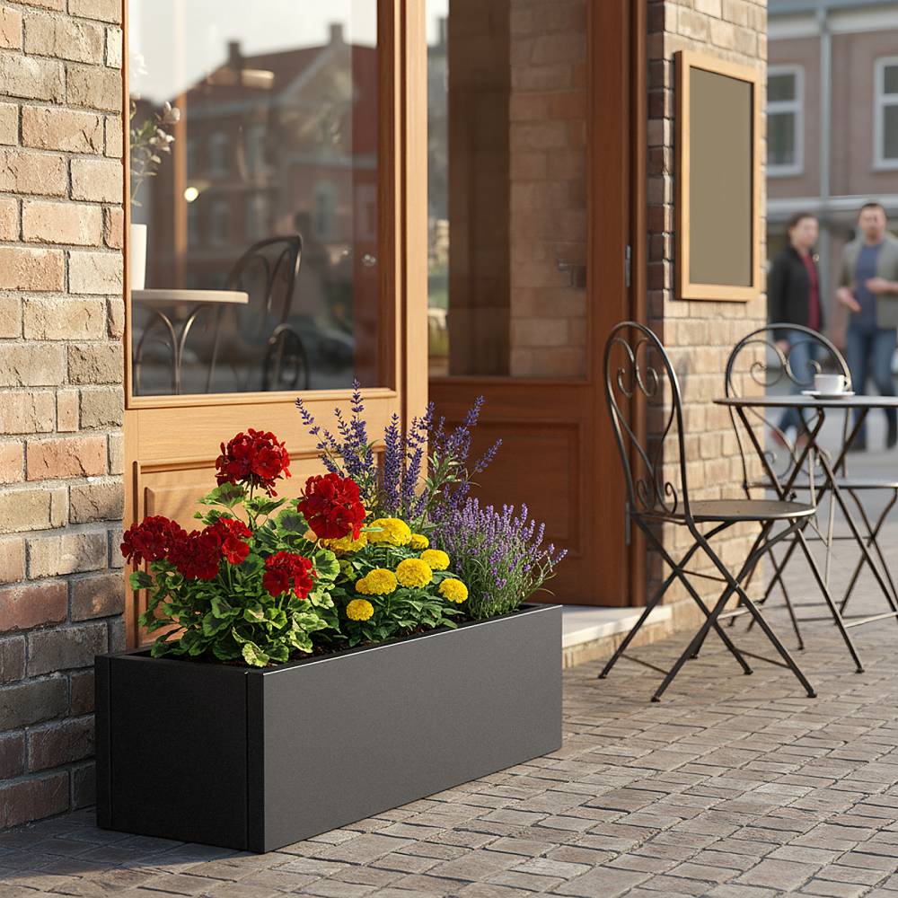 Rectangular Galvanised Steel Planter Box, Black Powder-coated Outdoor/indoor Flower & Herb Planter