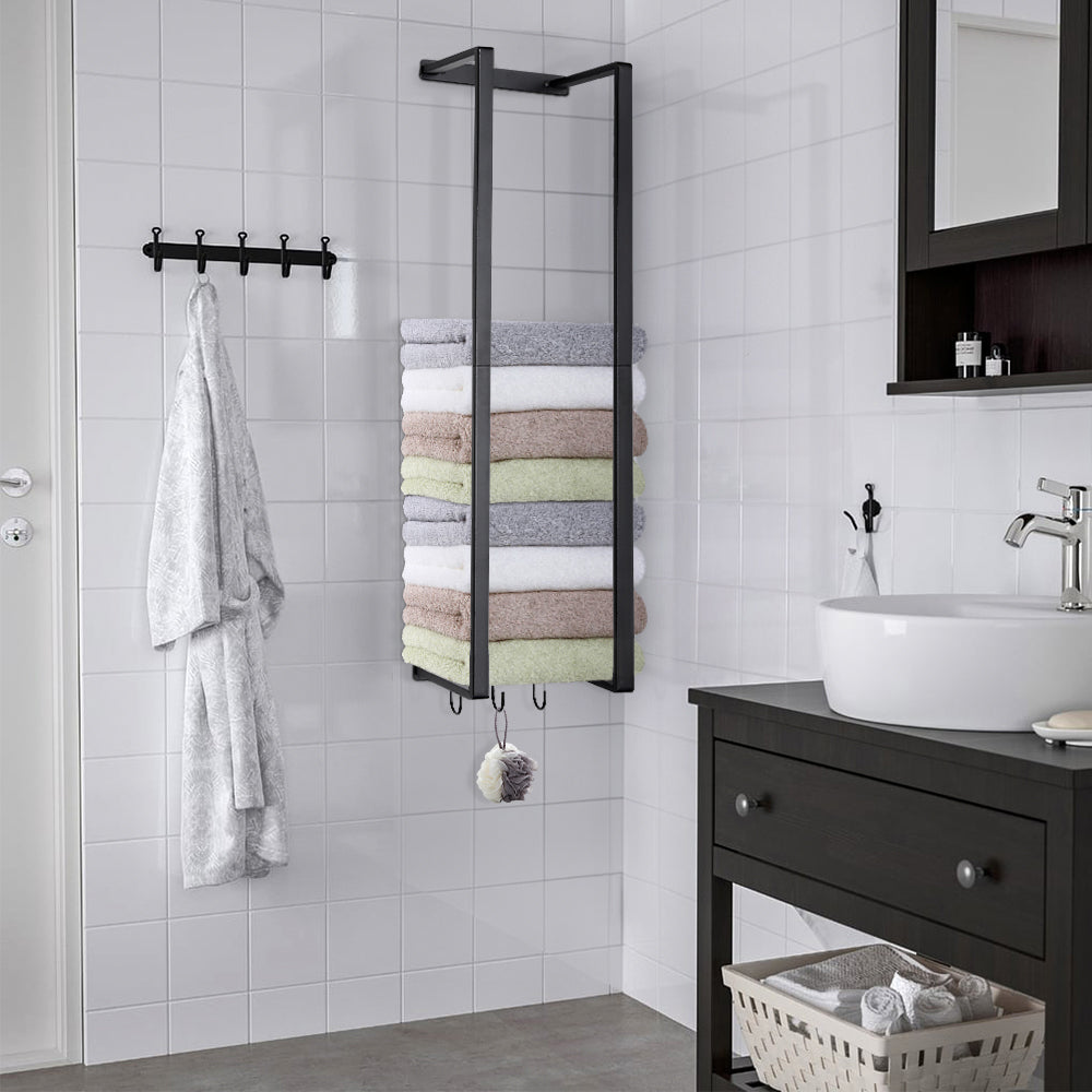 Modern Carbon Steel Wall Towel Rack With Hooks