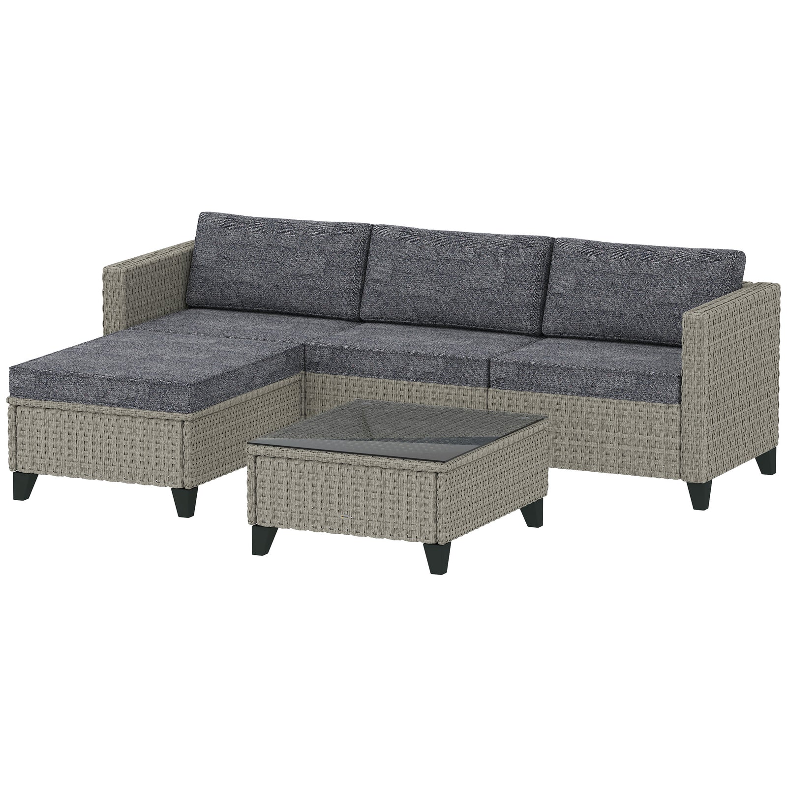 5 Pieces Rattan Garden Furniture Set W/ Corner Sofa, Table