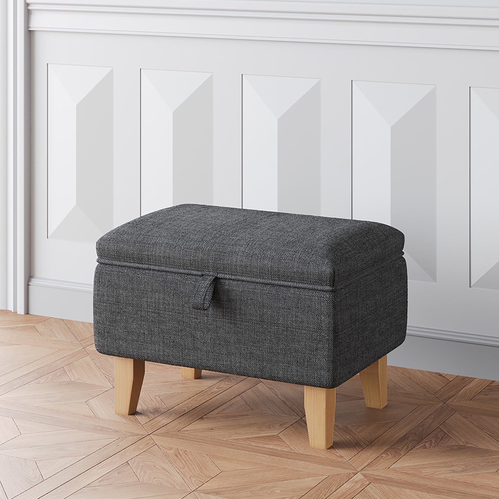 Linen Upholstered Storage Ottoman | Grey