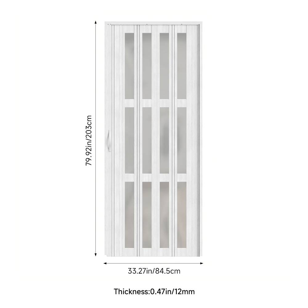 84.5cm W X 203cm H White Matte Wood Grain Glass Folding Door – Frosted Glass, Modern Interior Door