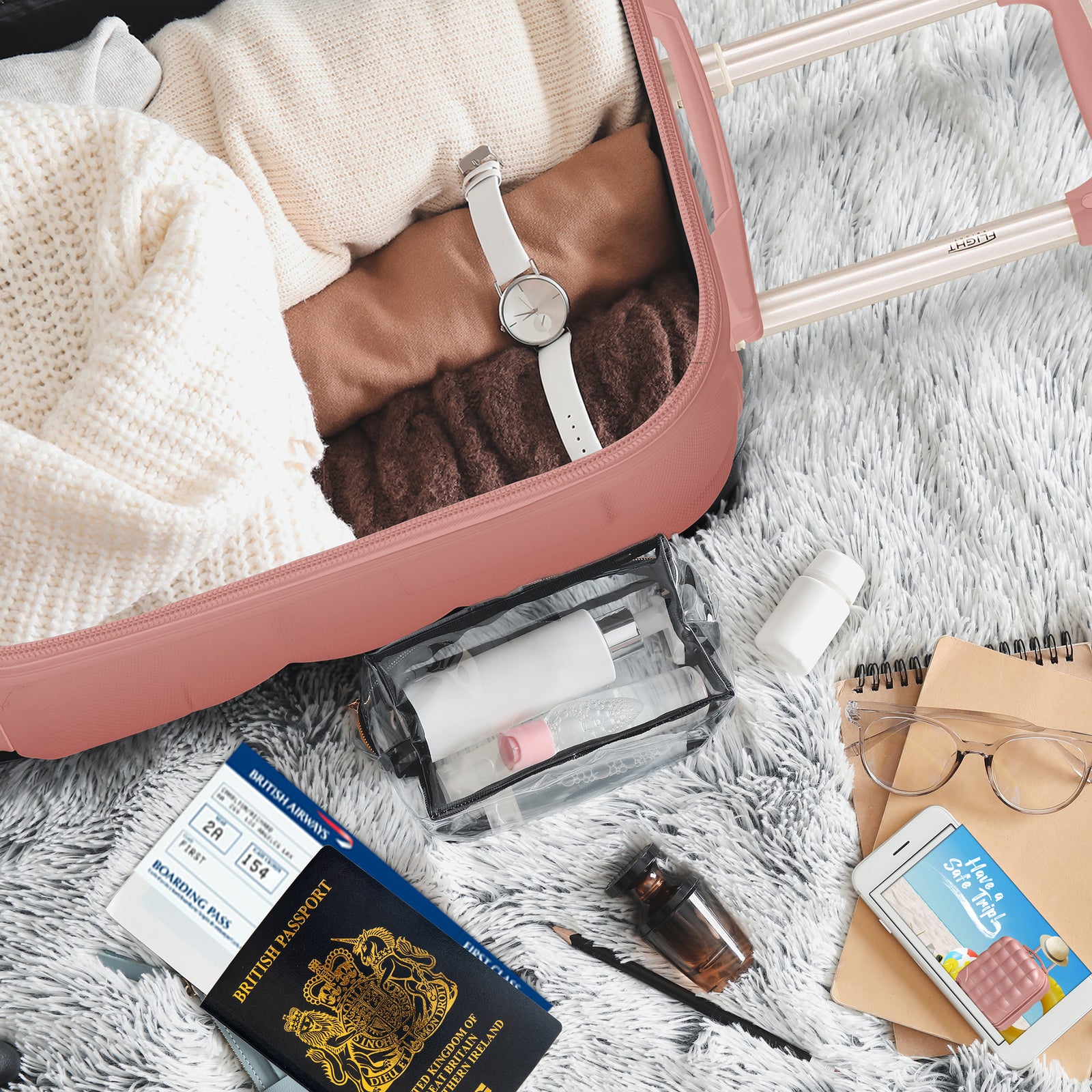 45x36x20cm Lightweight Underseat Cabin Carry On Suitcase - 100+ Airline Approved - Hard Shell Luggage - 4 Wheels - Bubble Design | Cabin | Rose Gold