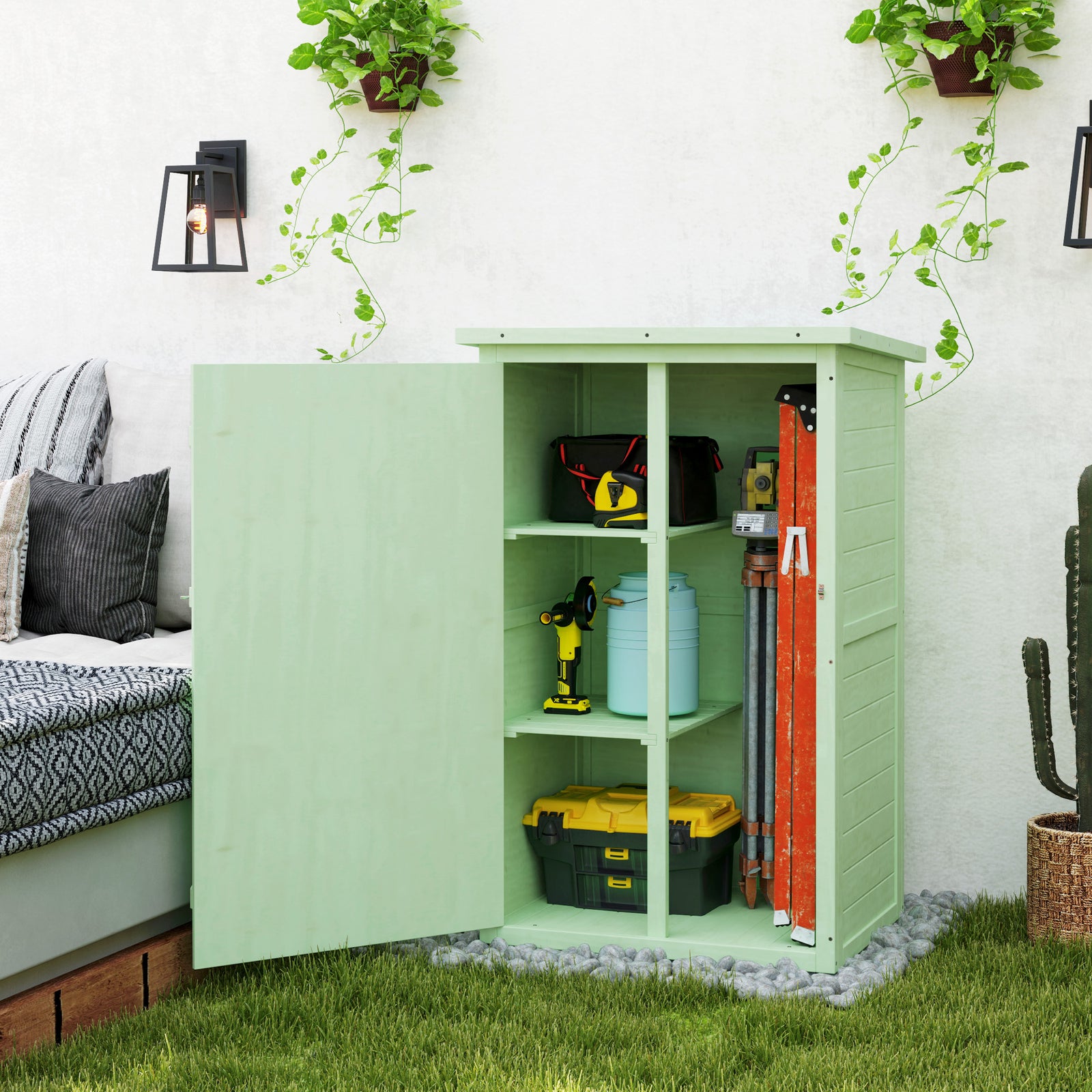 Garden Shed Outdoor Tool Storage W/ 2 Shelve 75 X 56 X115cm