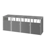 4 Bin Storage Shed – Heavy-duty Galvanized Steel Outdoor Bin Store With Lift-up Lids & Lockable Doors | Grey