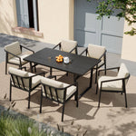 Breeins 7 Pieces Garden Dining Set 160cm Rectangular Garden Table And Chairs Wood Grain Tabletop 6pcs Armchairs With Seat Pads Cushion Outdoor Patio Furniture Set