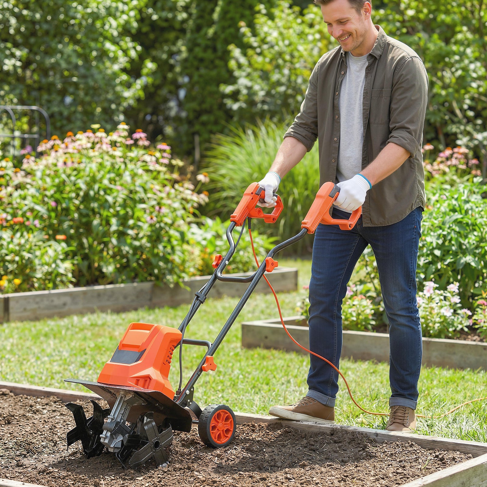 Outsunny 1500w Electric Tiller With 40cm Working Width, 20cm Tilling Depth