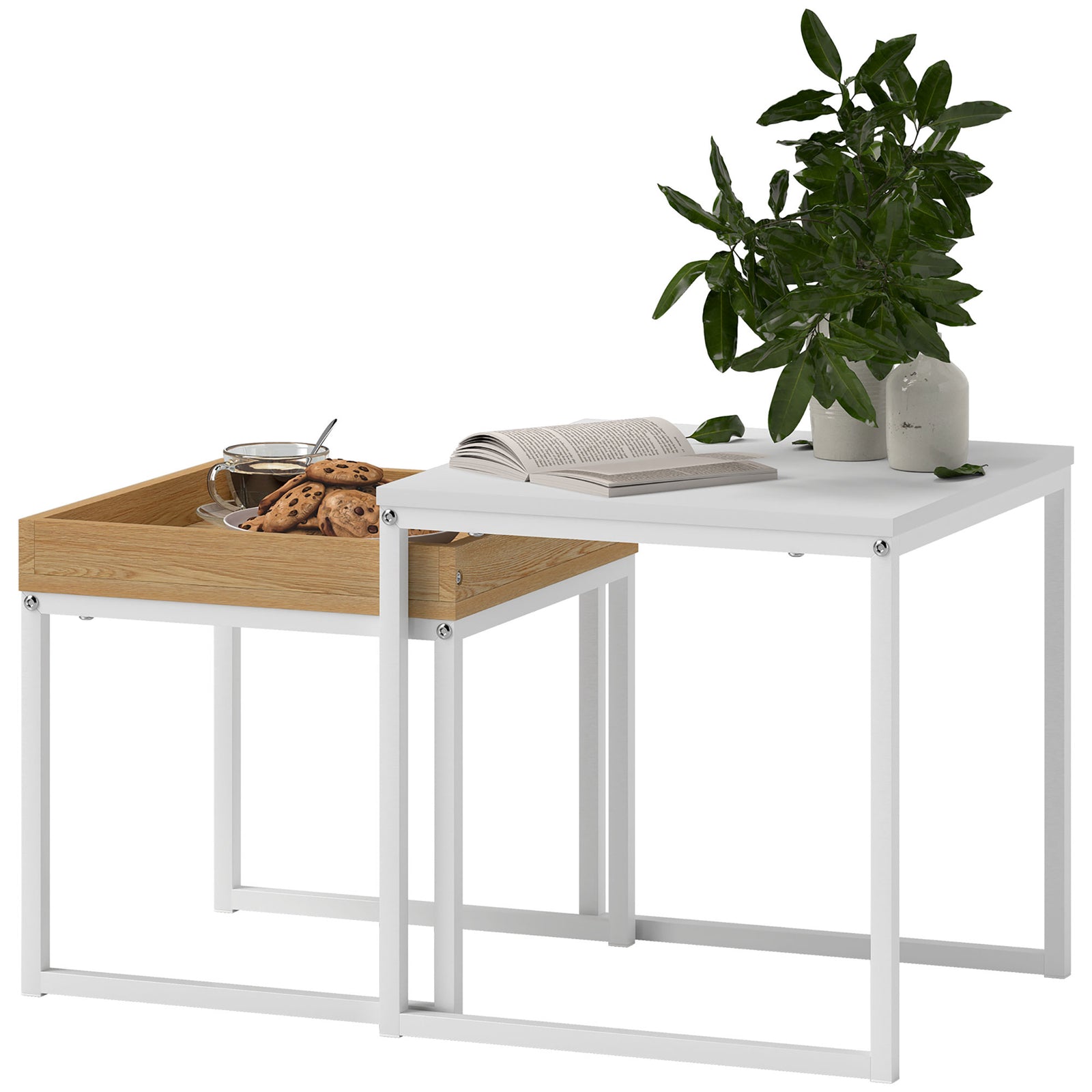 Coffee Table Set Square Nest Of Tables For Small Space | One Size | White