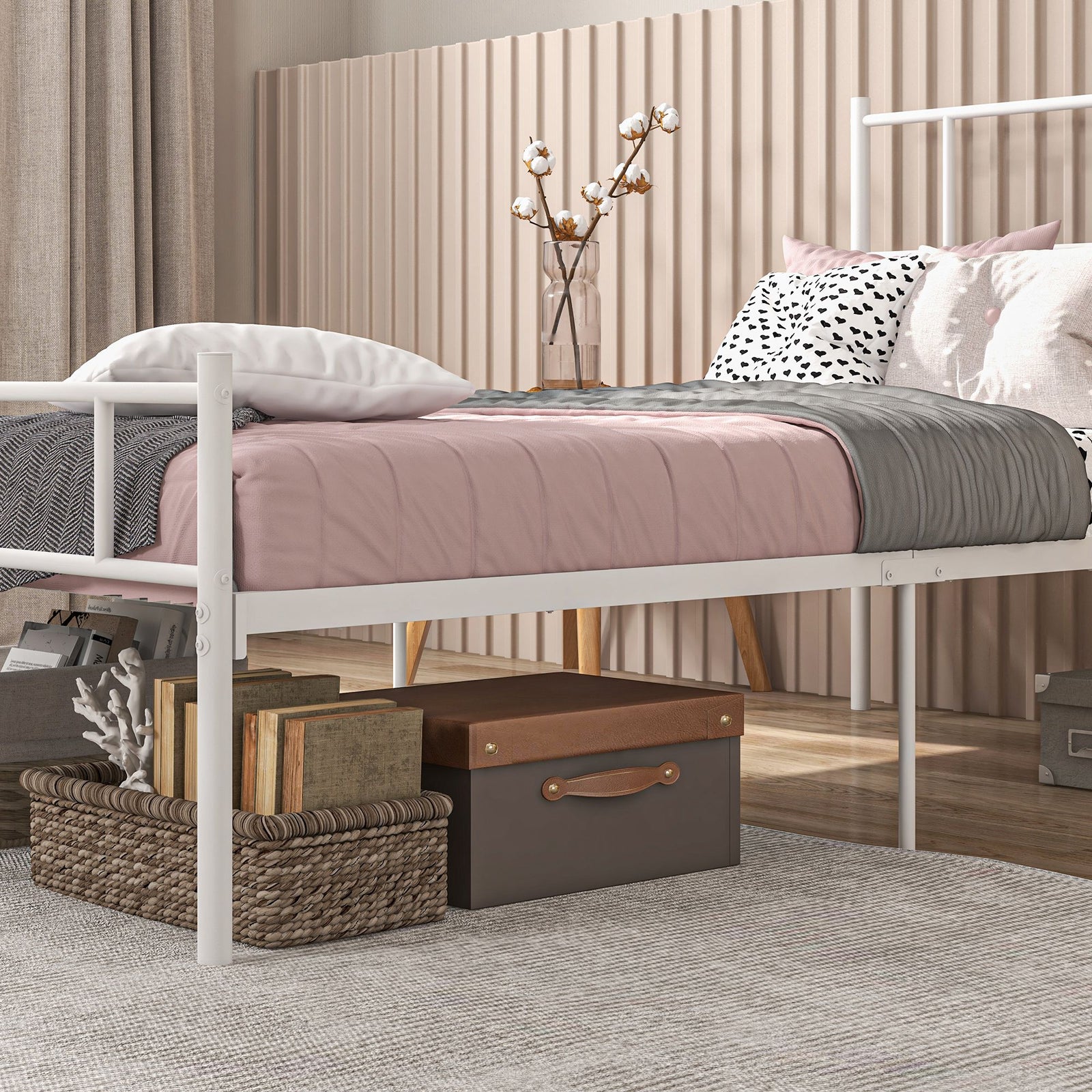 Single/double/king Metal Bed Frame Underbed Storage Space | Single | White
