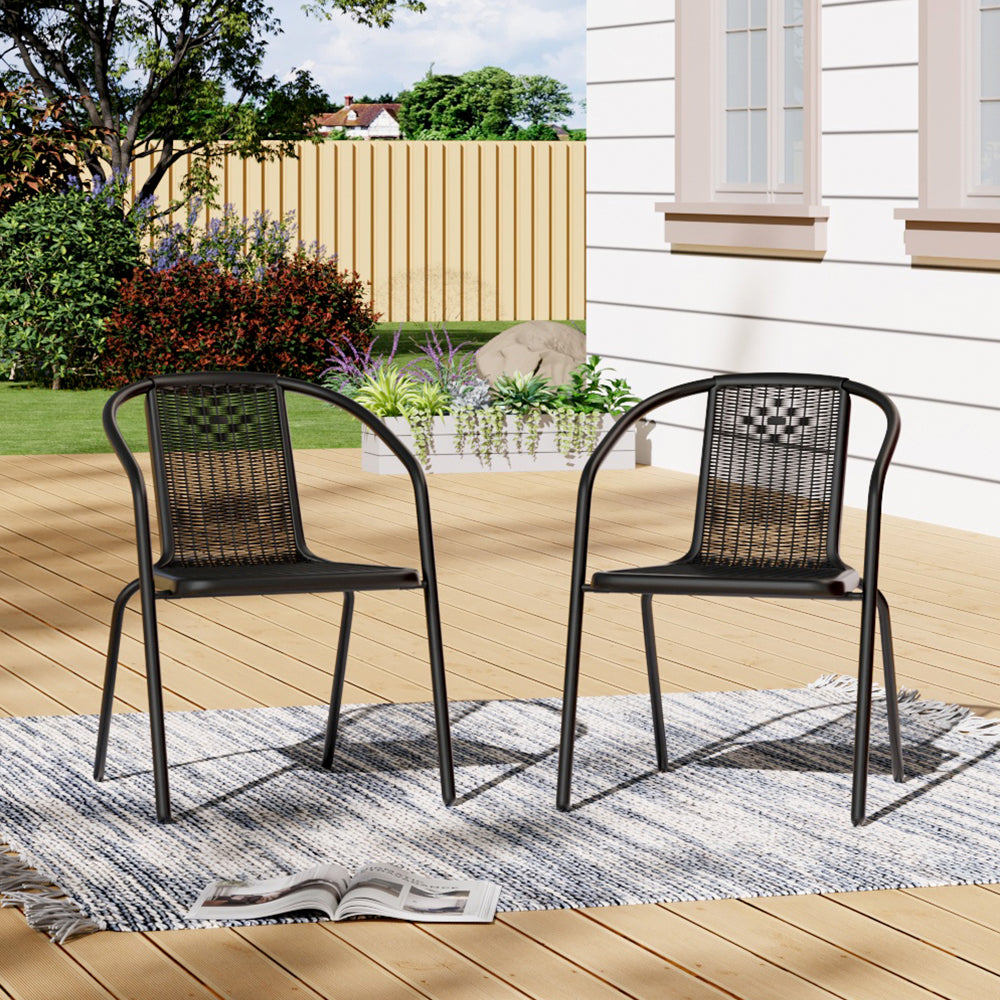 Pe Rattan Stacking Garden Chairs – Set Of 2 / 4 Outdoor Patio Chairs | Set-of-4 | Black