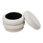 Beige Upholstered Round Storage Ottoman Foot Rest