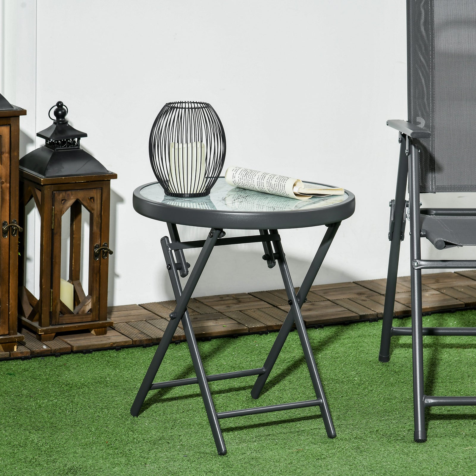 Round Folding Side Table With Imitation Marble Top | Antique White