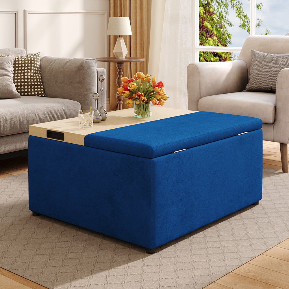 Velvet Upholstered Storage Ottoman Stool