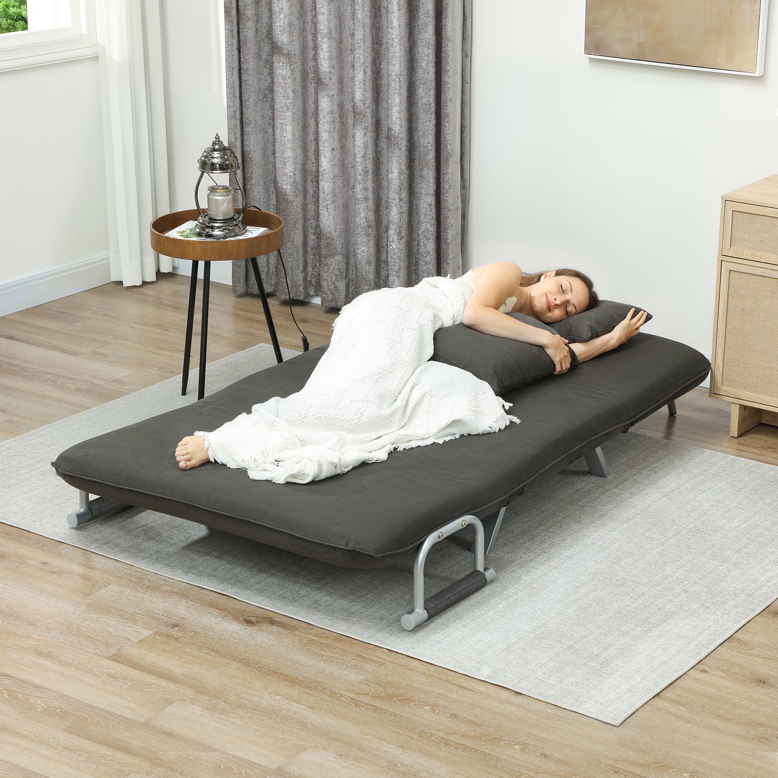 Fabric Convertible 2 Seater Sofa Bed W/ 2 Pillows | Grey
