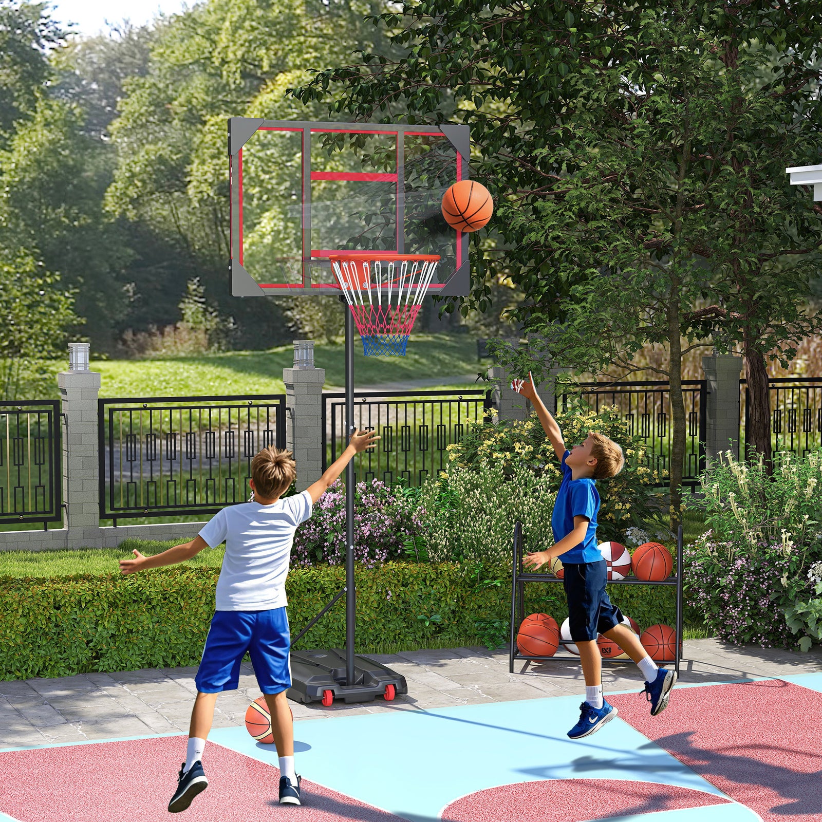 AIYAPLAY Basketball Hoop, 210-260cm Height Adjustable Basketball Hoop, Red