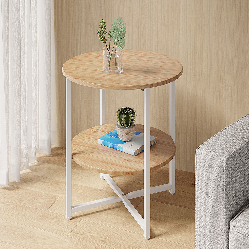 Small Round Coffee Table With 2 Tier | Natural