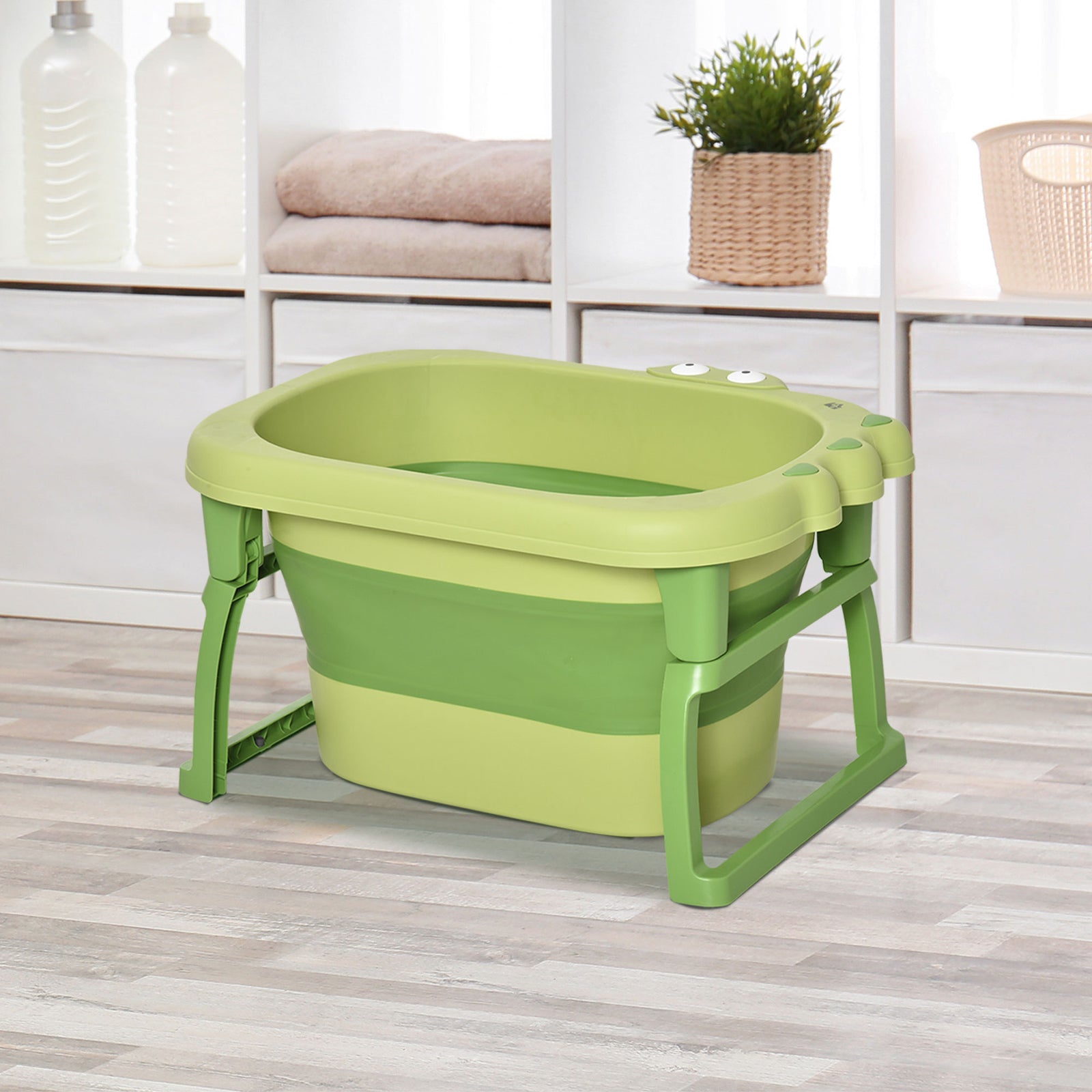 Foldable Baby Bathtub For Newborns Infants Toddlers W/ Stool | Green