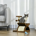 Cat Tree Plush Scratcher Kitty Activity Play Centre Tunnel Dangling Ball | Brown
