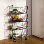 3/4/5 Tier Stackable Rolling Metal Wire Basket Trolley Rack Fruit Vegetable Storage Holder For Kitchen | Medium | Black