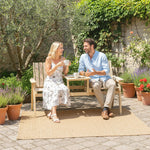 Wooden Garden Loveseat With Parasol Hole, Natural Wood Finish