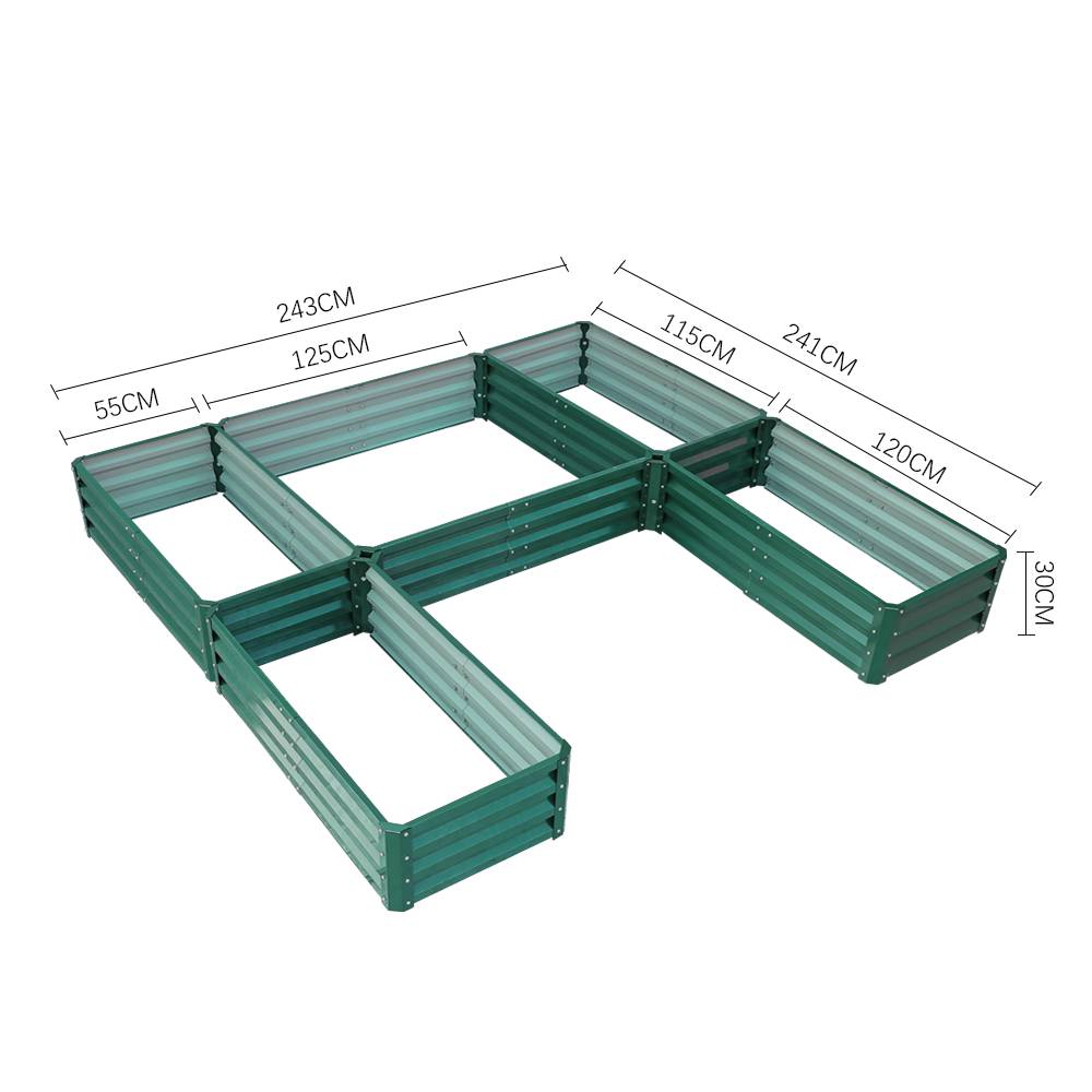 U-shaped Raised Garden Bed Metal Planter Box With 5 Compartments | Green