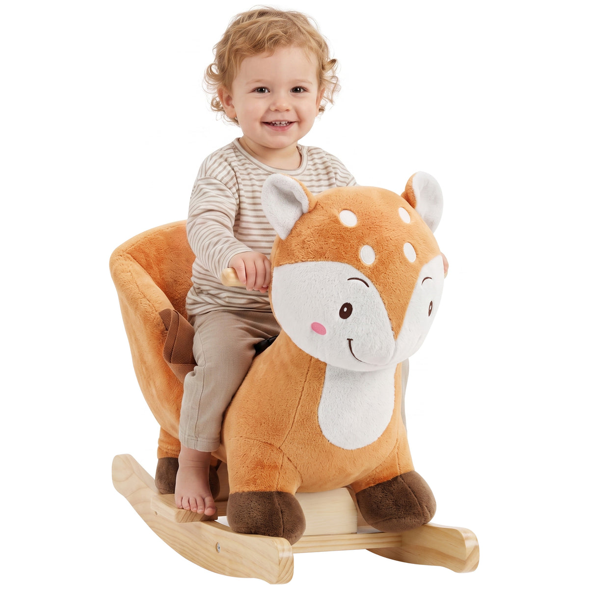 AIYAPLAY Rocking Horse, Ride On Horse Deer Design With Animal Sounds, Brown