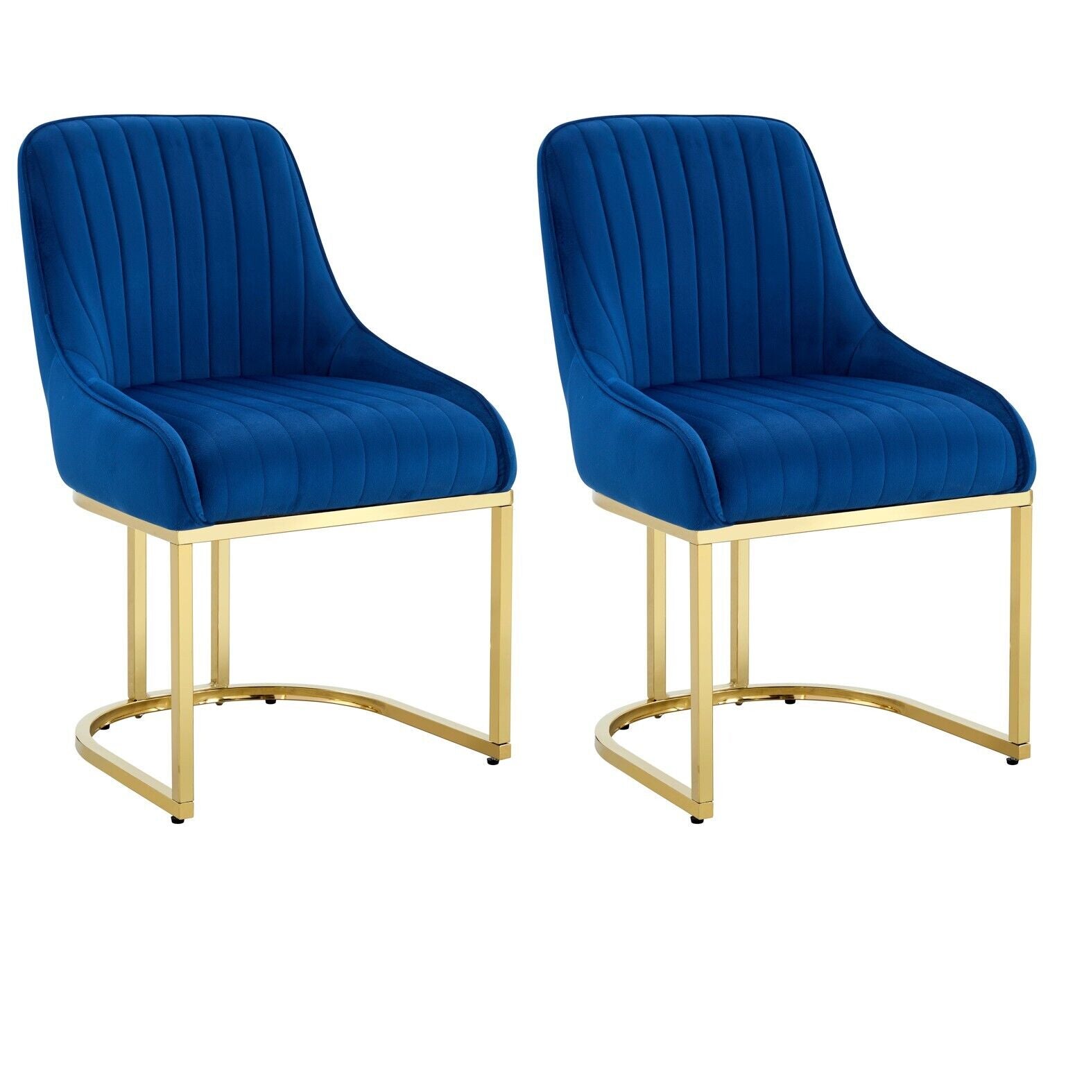 Set Of 2 Velvet Dining Chairs Luxury Padded Dining Room Chairs Armless | Blue