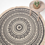 Mandala Printed 100% Cotton Round Rug | 140cm | Black & White